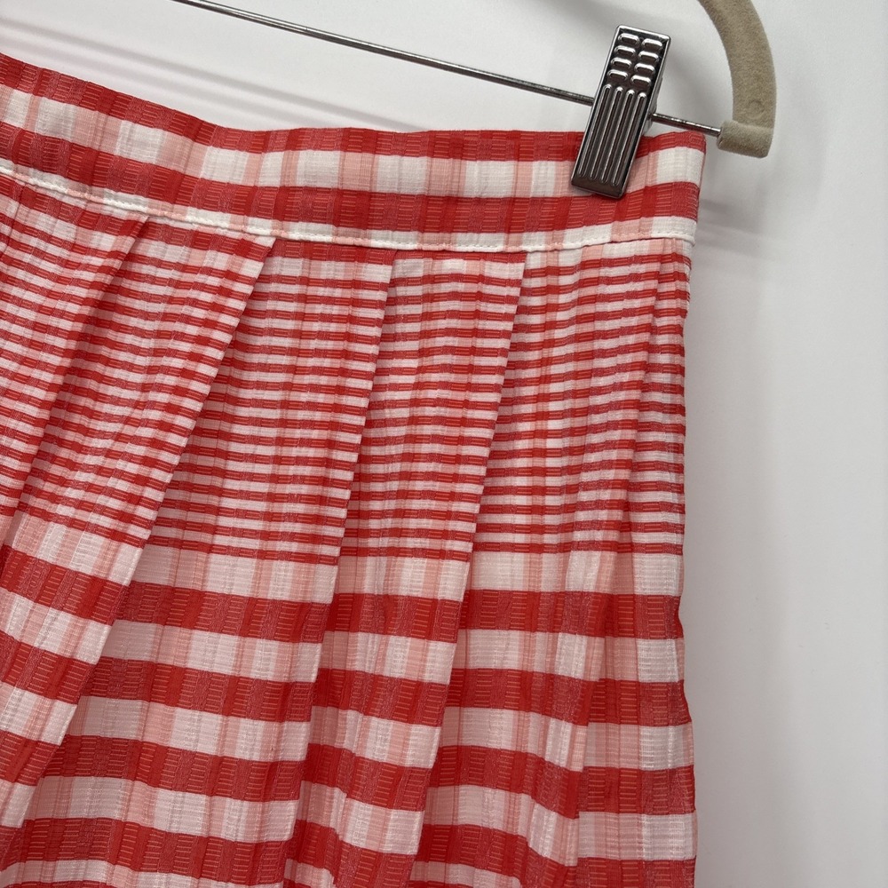 Eva Franco Textured Plaid Midi Skirt Womens 6 Orange Lined - Picture 2 of 8